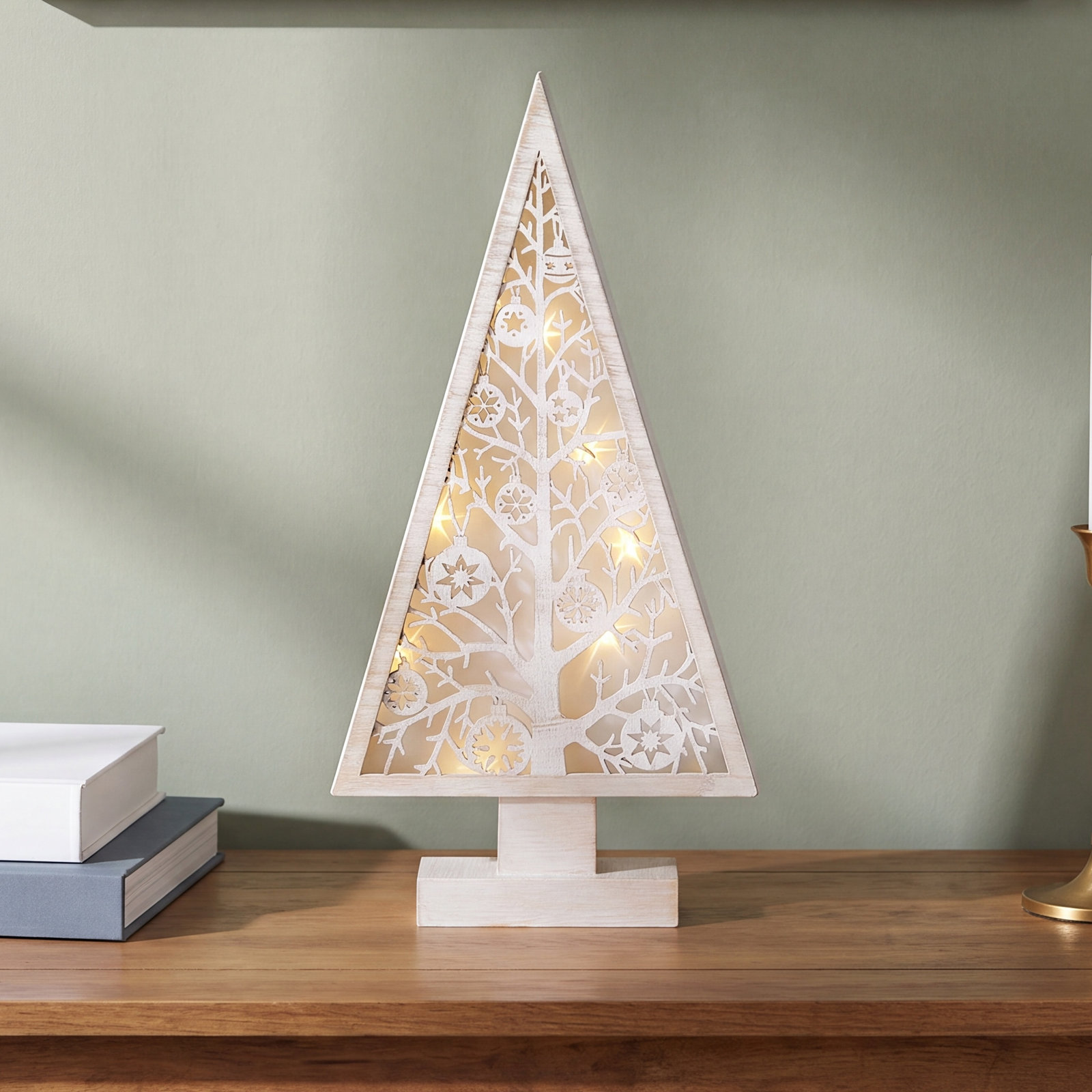 Lighted Wood and Metal Tabletop Tree