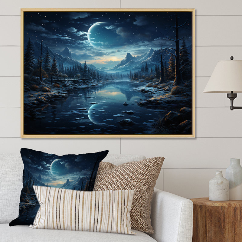 Winter Landscape Silent Night II, reproduction d'art sur toile, H 12 po x l 20 po x P 1 po, Cadre naturel flottant