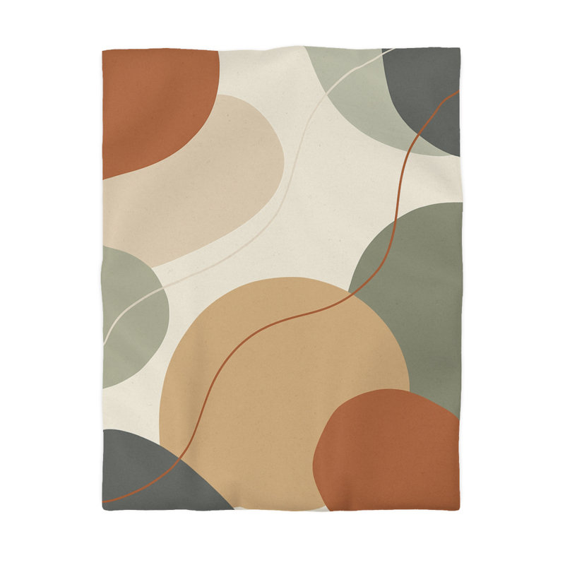 Microfiber Duvet Cover Boho Style, Design 12, Natural/Green/Orange/Cream, Twin Duvet Cover