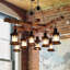 Lustre industriel en bois 8 lumières