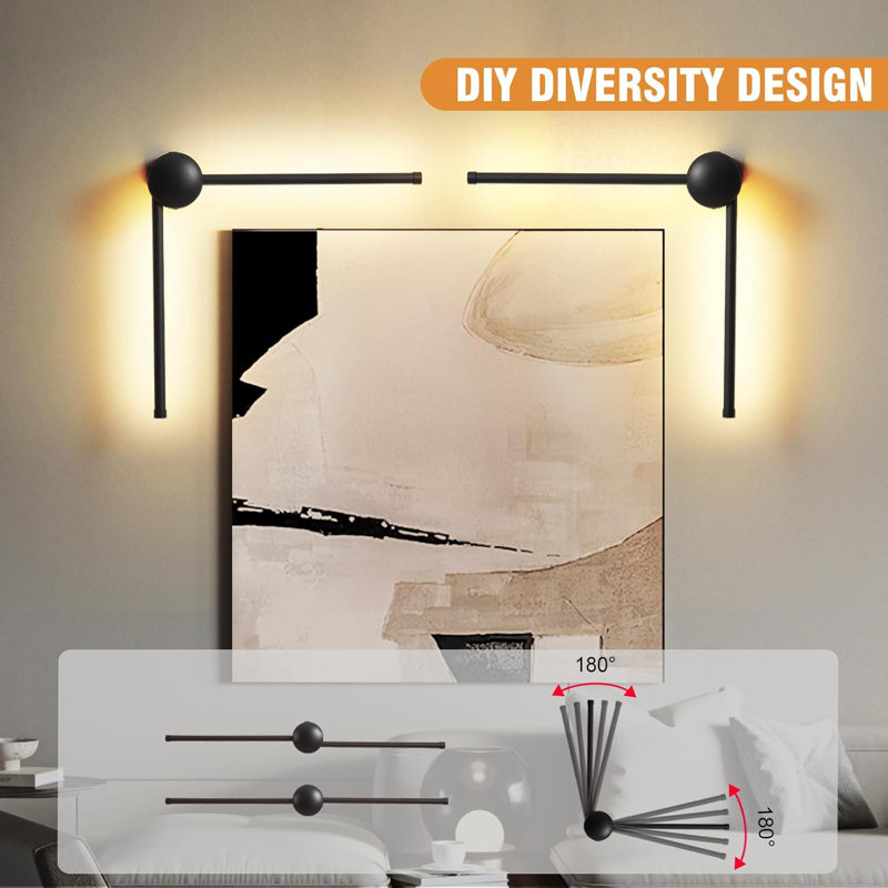 Rechargeable Battery Operated Wall Sconce Set Of Two, Wireless LED Wall Lights With Remote Control, 360° Rotation, Dimmable, Modern Cordless Wall Lamp For Living Room And Bedroom