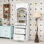 Garde-manger haut avec haut plateau en faux marbre, tablettes de rangement et tiroirs-410403532-410403531