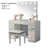 Contemporary Style 1Pc Vanity W/ Stool Set Glass Top Storage Drawers Central Mirror W/ Bulbs USB And Power Outlet White And Gray Finish