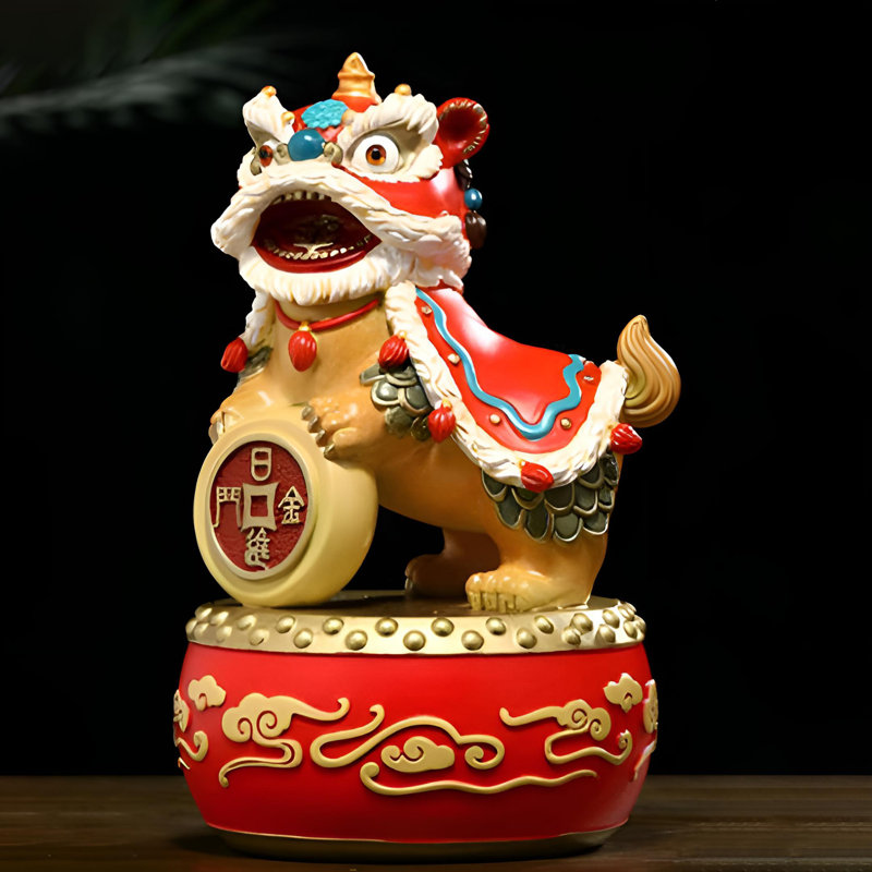 Statue en laiton Lucky Lion Dance - Décoration traditionnelle chinoise