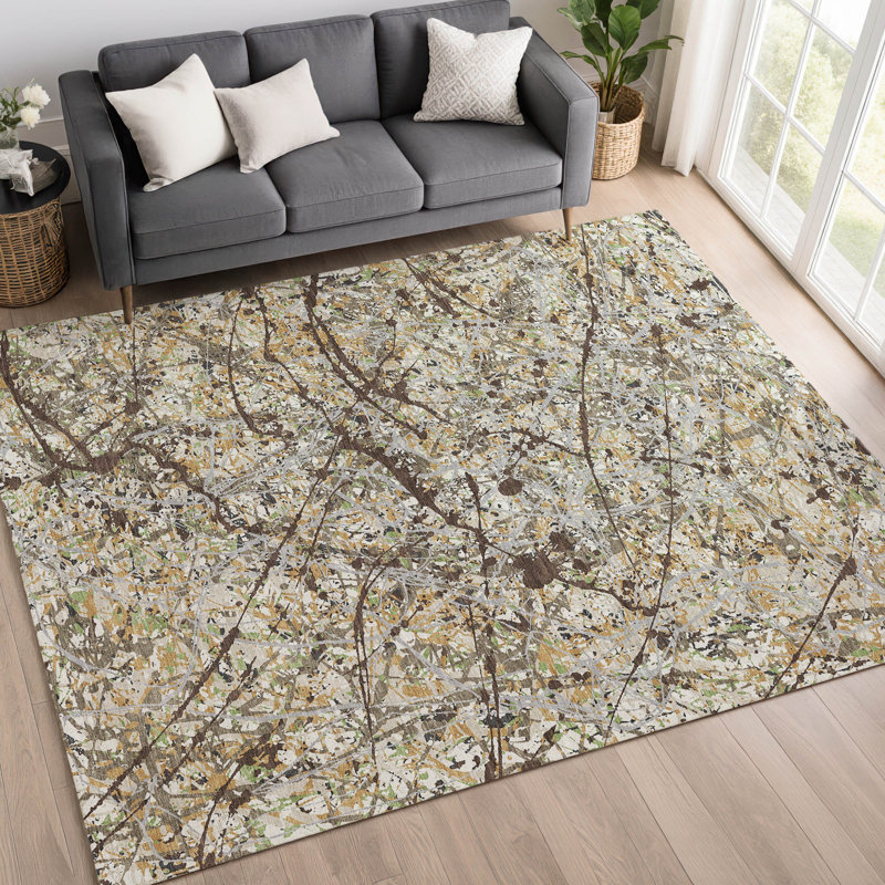 Tapis abstrait intérieur / extérieur lavable à la machine Jozwiak ACN2389, Rectangulaire 8 pi x 10 pi