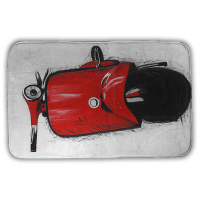 Red italian scooter Bath Mat with Non-Slip Backing - Quick Dry Memory Foam Bathroom Rug - Absorbent - Modern Plush Spa-Style - Machine Washable