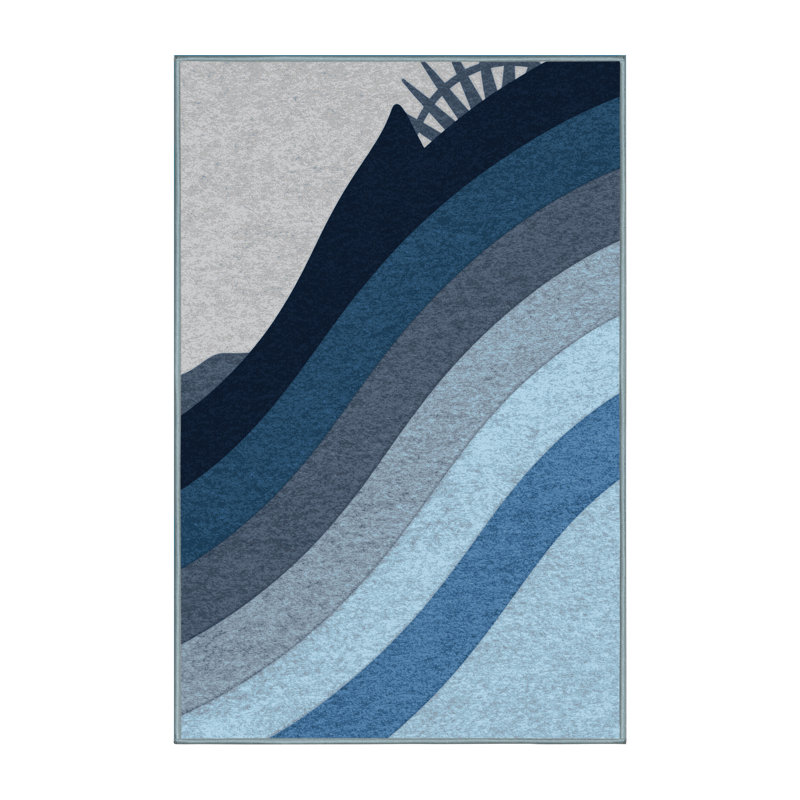Tapis arc-en-ciel bleu art déco lavable à la machine Panameno, 7 x 9