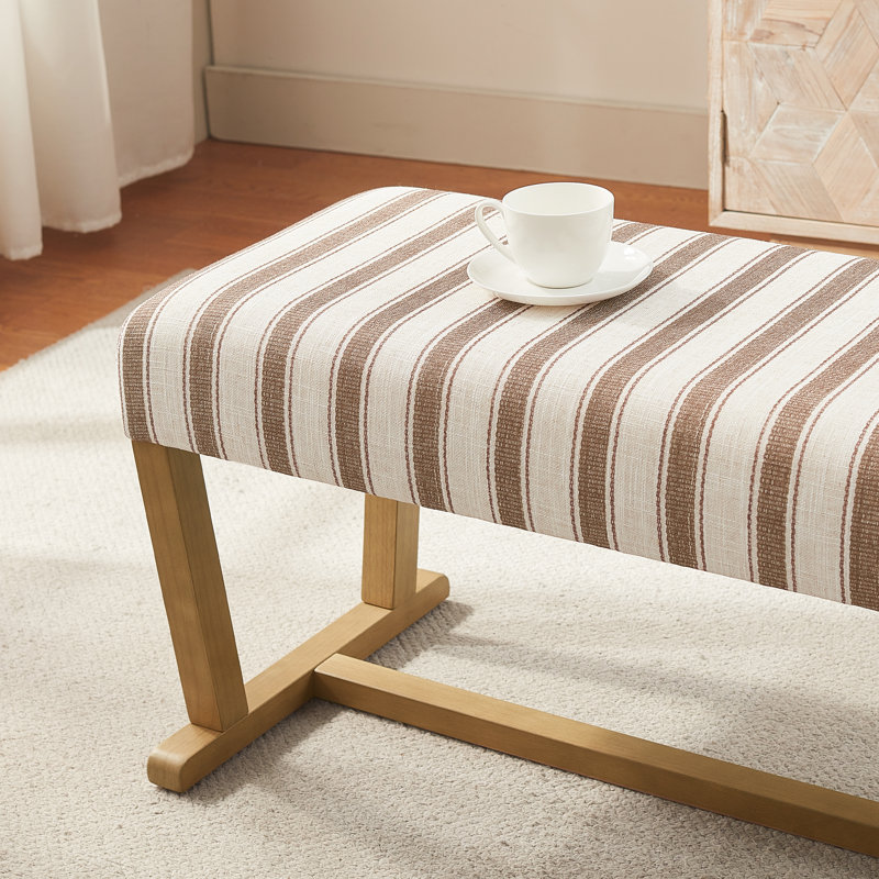Banc rayé rembourré, banc côtier de 41 po avec cadre en bois pour le vestibule, la salle à manger et la chambre à coucher