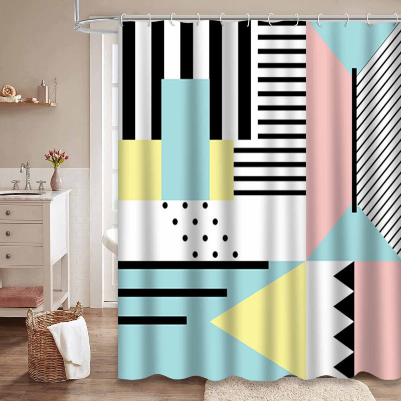 Rideau de douche imperméable à motif géométrique abstrait moderne avec 12 crochets Memphis, L 72 po x l 84 po