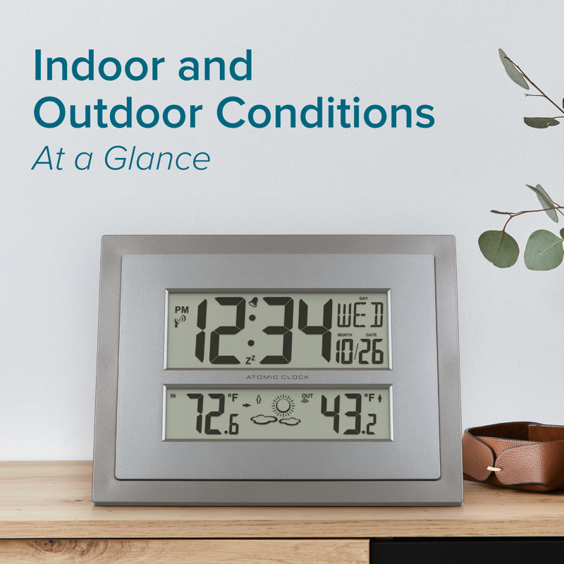 Gray and Silver Atomic Digital Wall Clock with Temperature Display