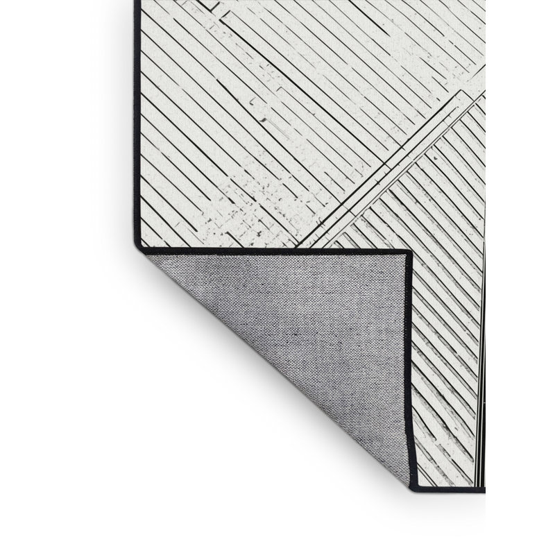 Machine Washable Paizlei Tokyo Cityscape Modern Geometric Rug in White – Black Binding, 7x10