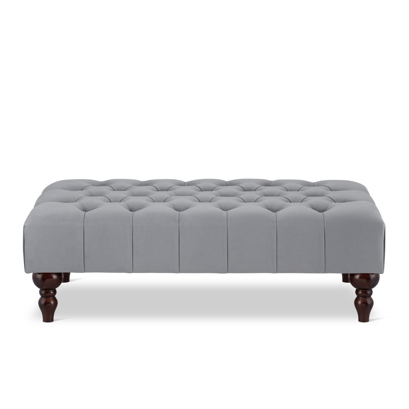 Ainura 100cm Wide Velvet Tufted Rectangle Solid Colour Cocktail Ottoman, Gray, Brown/Nut