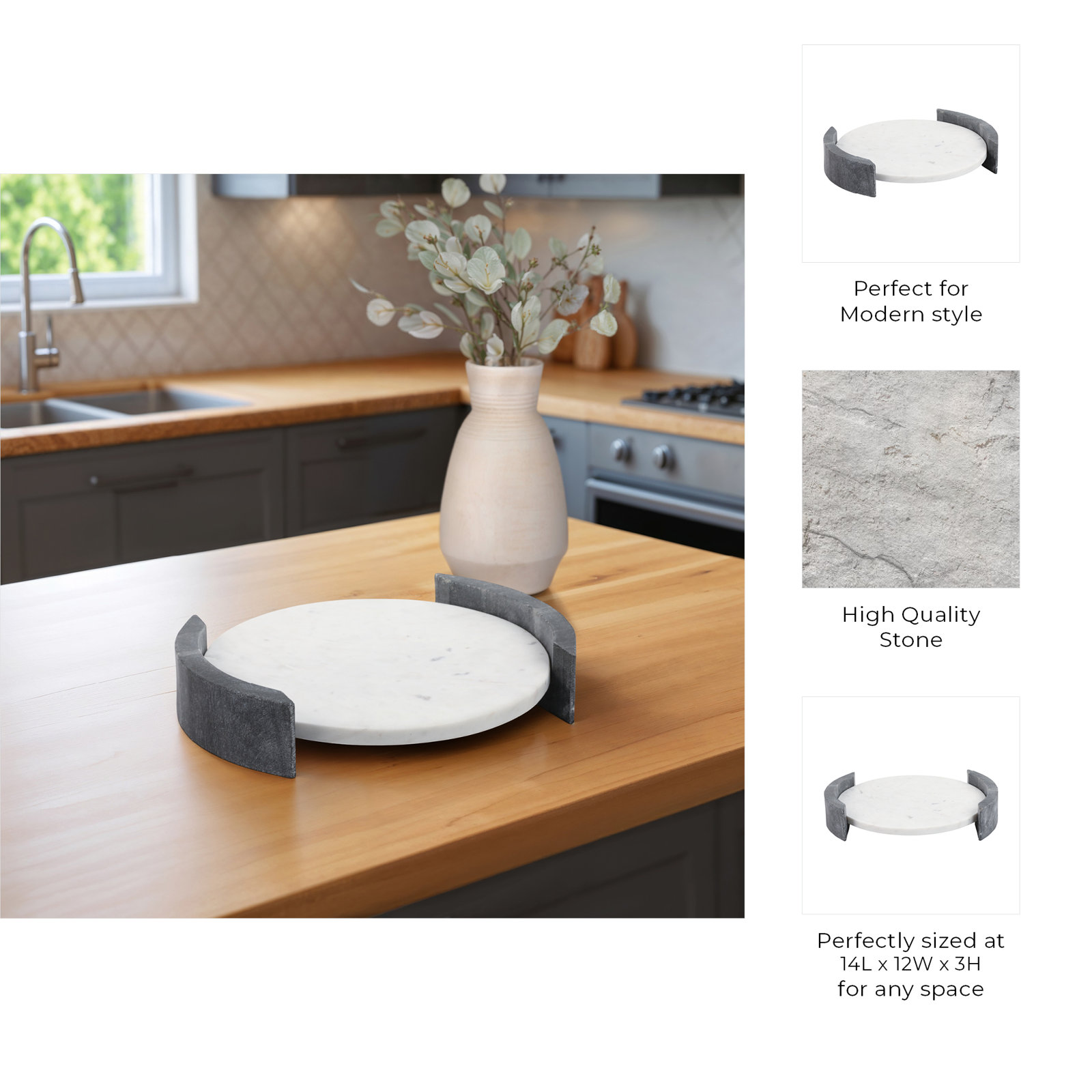Adrie 14" Harding Marble Tray, Black