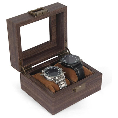 Boîte à montre polyvalente avec plateau en bois transparent, boîte à bijoux pour hommes et femmes, 2 fentes