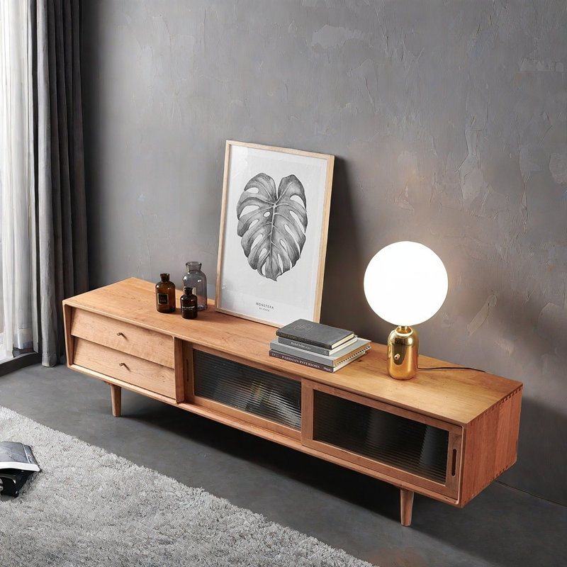 Meuble télé de style nordique en bois massif, Brun, L 70,87 po