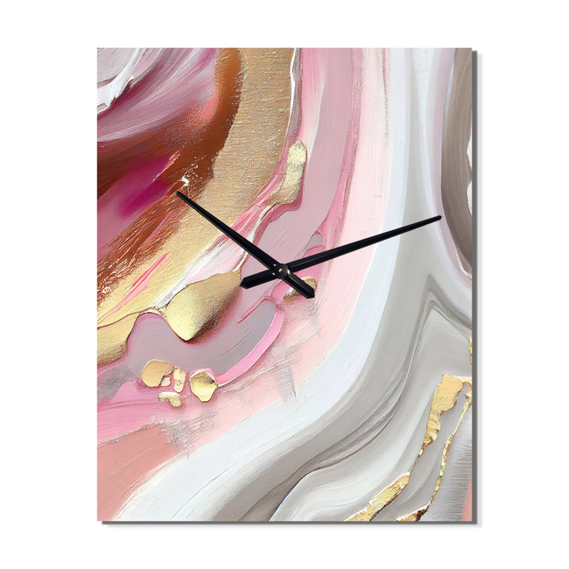 Horloge murale abstraite en marbre rose et doré IV, H 32 po x l 24 po x P 1 po