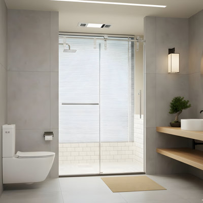 46-48"W x 76"H Frameless Single Sliding Shower Door without Soft Close, Bathroom Sliding Shower Door with Towel Bar and Auxiliary Handle, 5/16" (8mm) Thick SGCC Tempered Glass Door, Brushed Nickel Finish