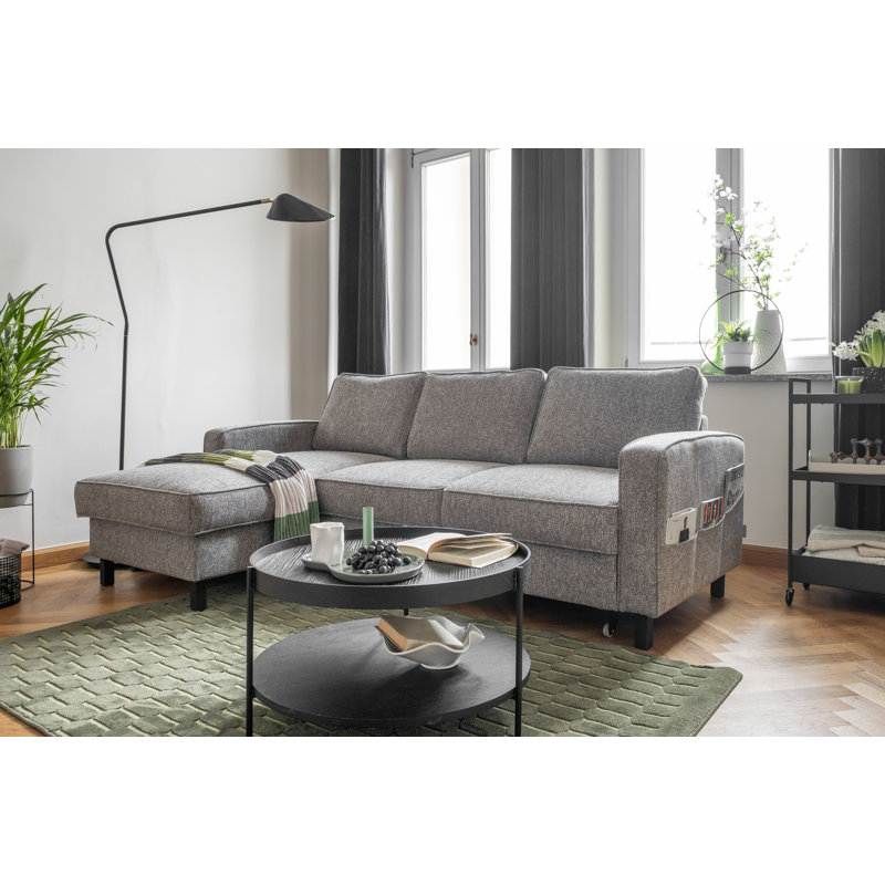 Molly Upholstered Corner Sofa Bed, Grey/Brown/Blue, Left Hand Facing