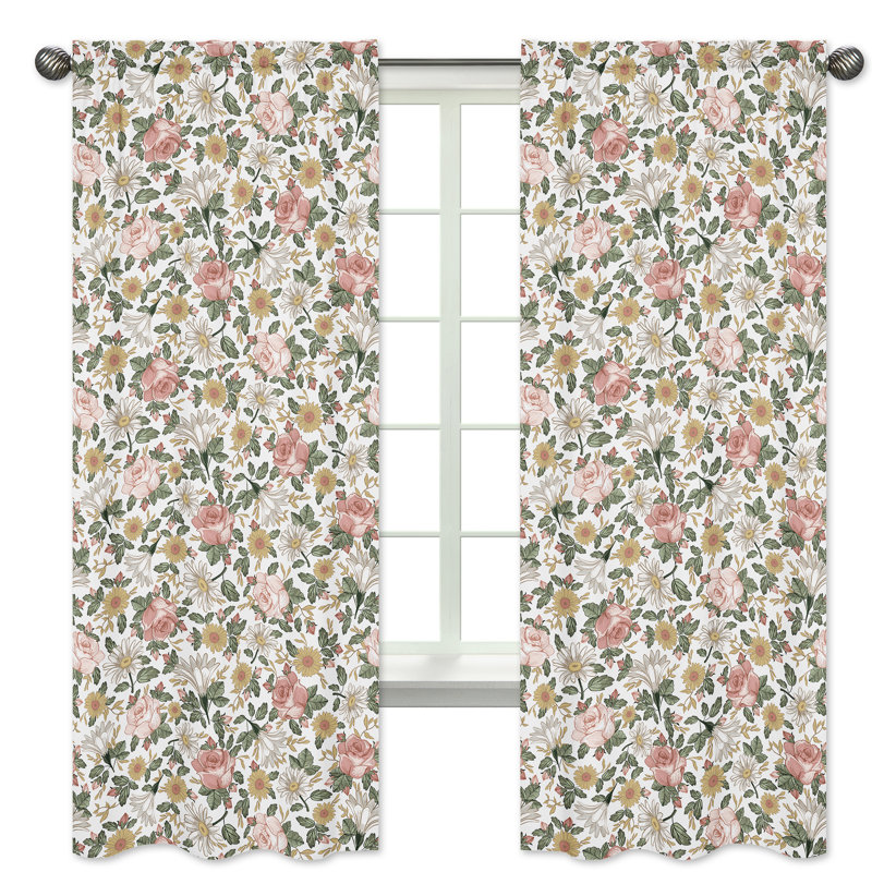 Vintage Floral White Polyester Kids' Window Curtain Panels