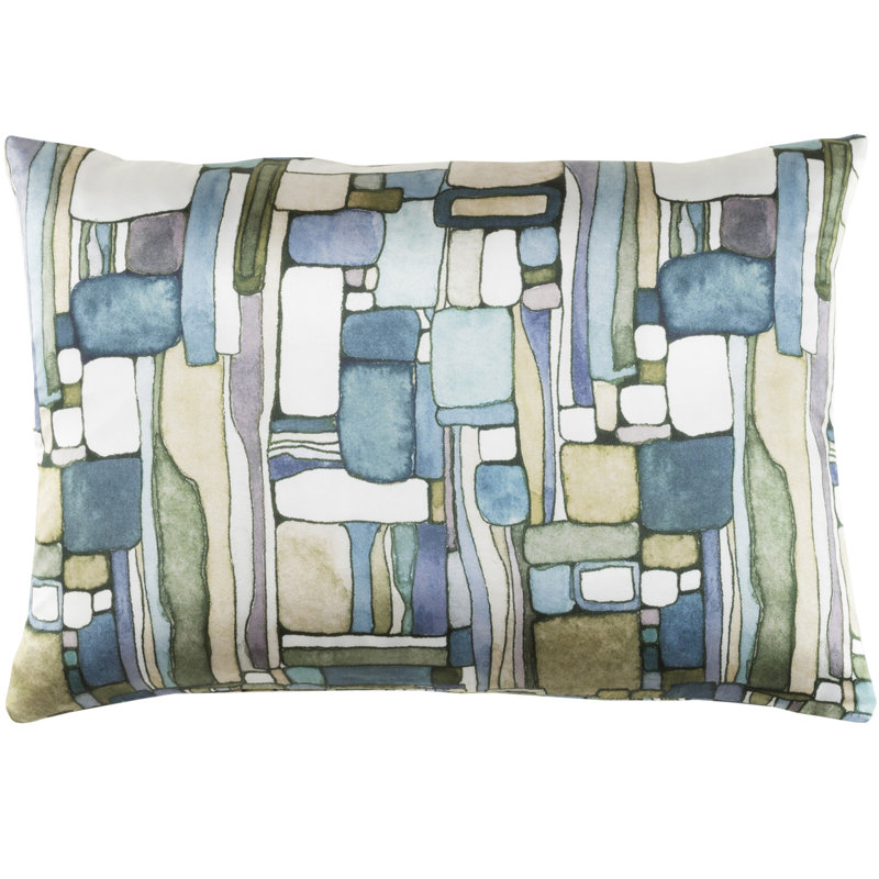 Natural Affinity Geometric Silk Pillow Cover, Green, Polyester/Polyfill