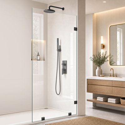 Écran de douche sans cadre l 32 po x H 80 po avec verre trempé de 3/8 po (10 mm) transparent, sécuritaire et antidéflagrant