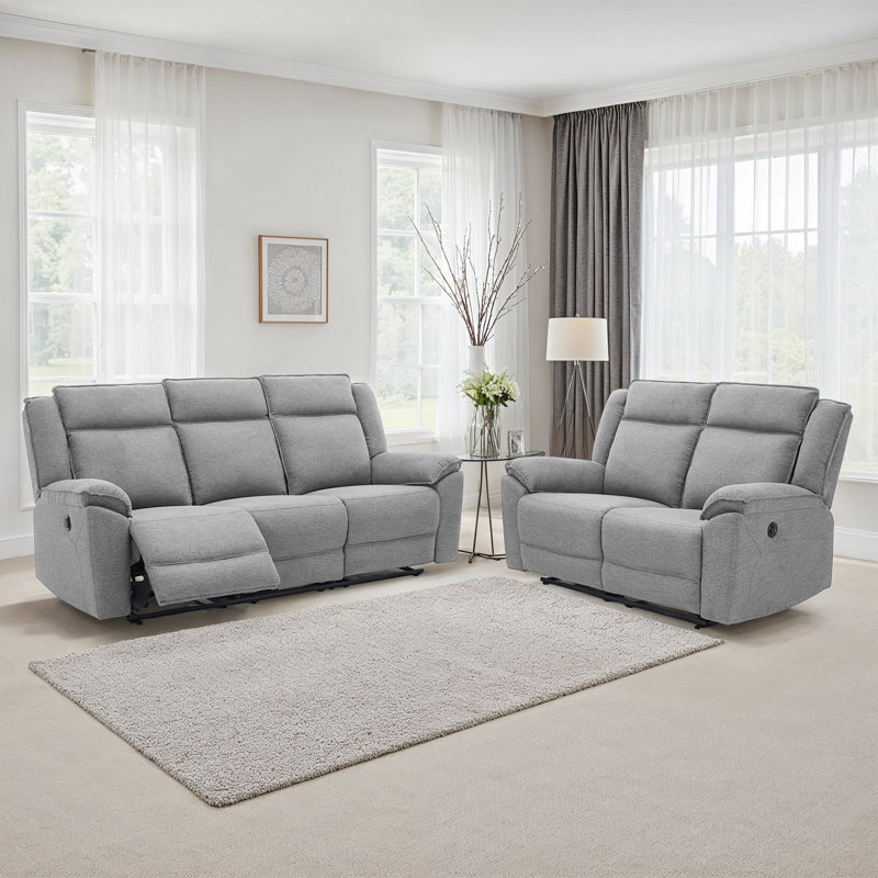 Beola 5 Seater Linen Electric Reclining Sofa, Grey