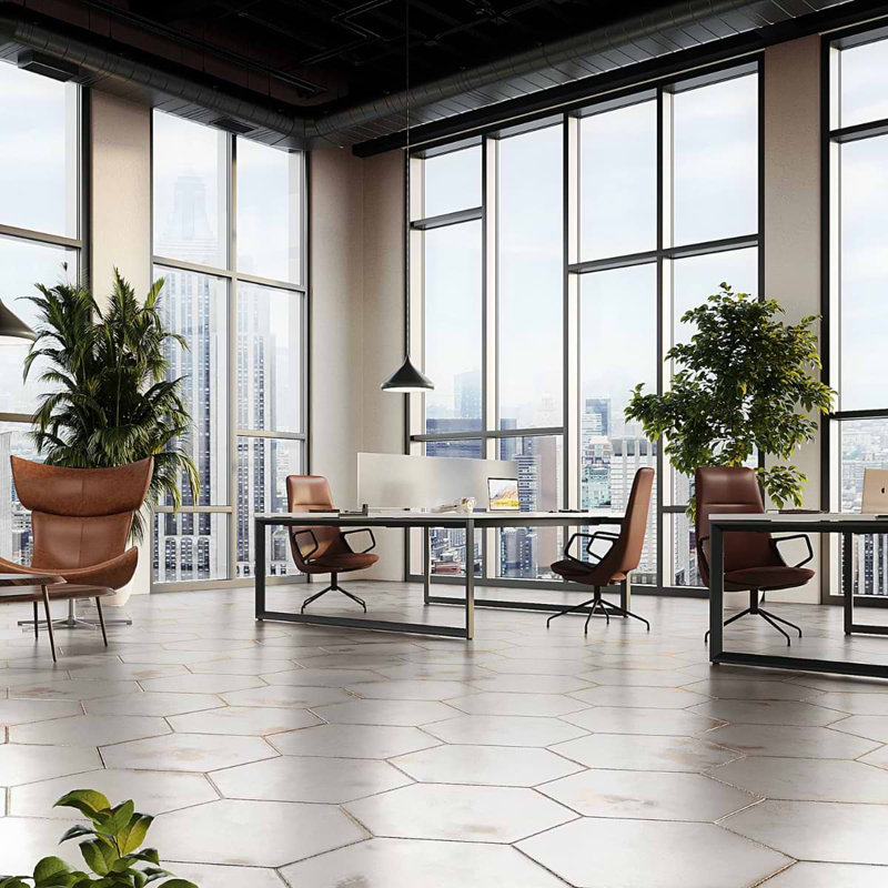 Angela Harris Flatiron 20" Large Hexagon Matte Porcelain Tile, White