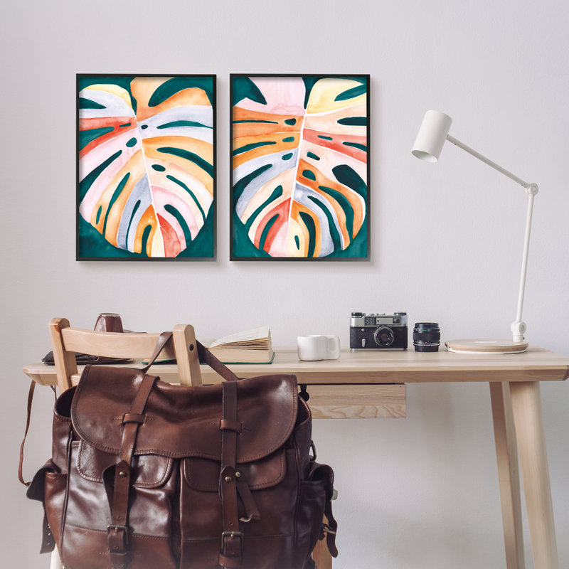 «Stupell Industries Tropical Monstera Leaves», ensemble de 2 giclées encadrées par Jennifer Paxton Parker