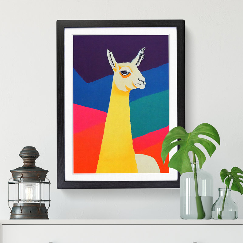 Llama Painting Color Field Painting - Single Picture Frame Print, Black, 34cm H x 25cm W x 2cm D