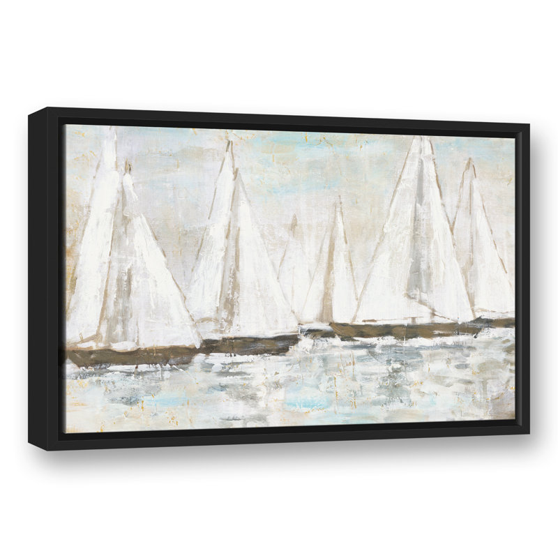 " White Painted Sailboats " Painting Print, 33.75" H x 49.75" W, Framed Print, Black