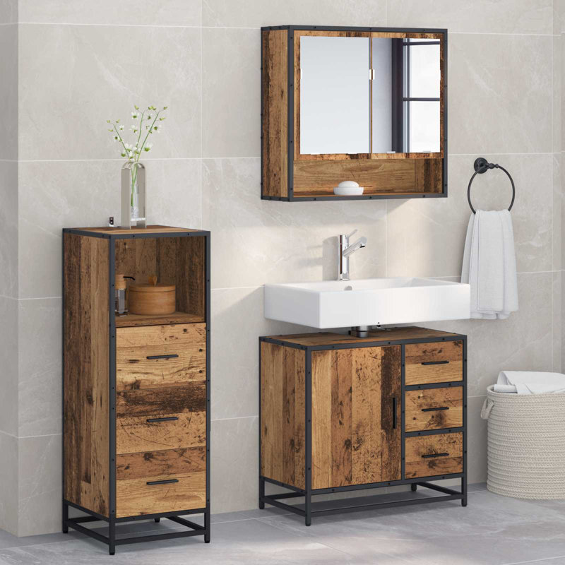 Vanity & Mirror Set, Medium Wood
