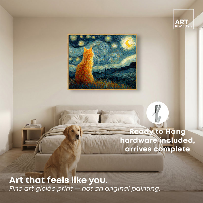 «Spiraling Night II», impression sur toile encadrée «Fun Cat» par Art Remedy, cadre doré, 45 x 36, H 46 po x l 37 po