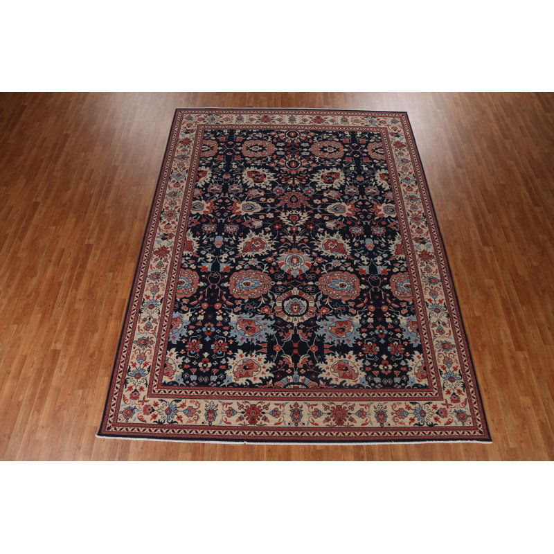 Tapis turc bleu marine en laine noué à la main Sultanabad Ziegler 9X12