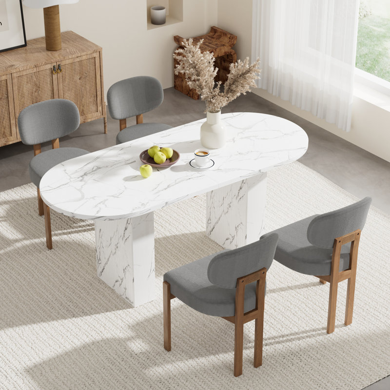 Oval Double Pedestal Kitchen Table Sets, 5 Pieces: Table, 4 Chairs, Gray