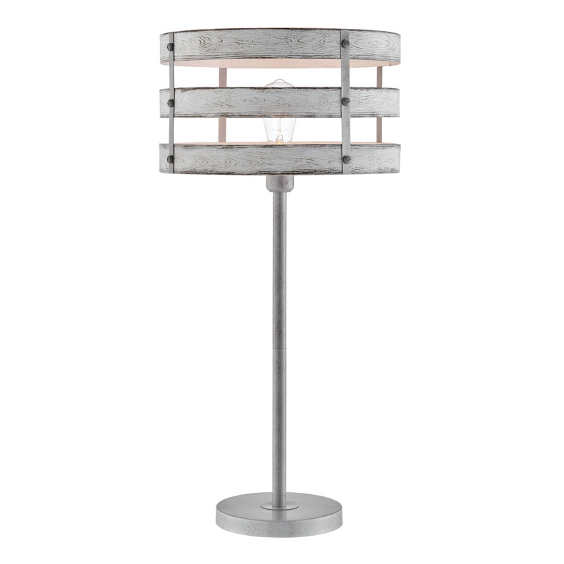 Lampe de table en métal Meaux, Argent, Blanc antique