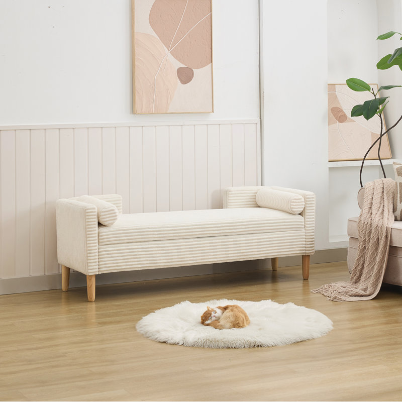 Upholstered Storage Bench, Ivory