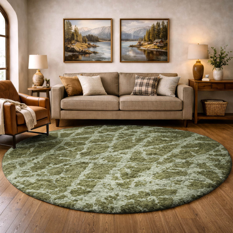 Premium Machine Washable Dream Shag ADS501 Crackle Rug, Olive, 8' Round