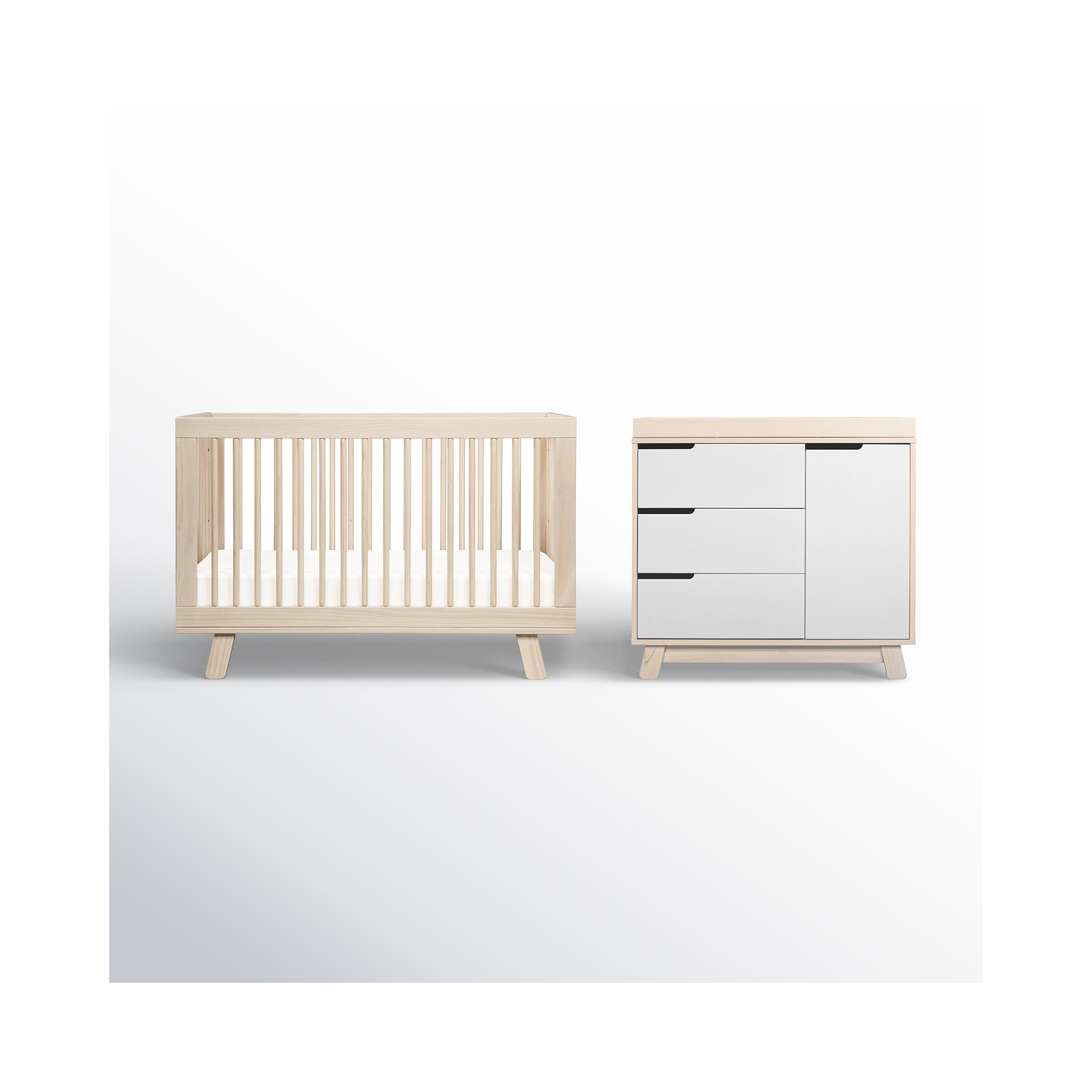 Hudson 3-in-1 Convertible Nursery Furniture Set, Washed Natural - White/Washed Natural