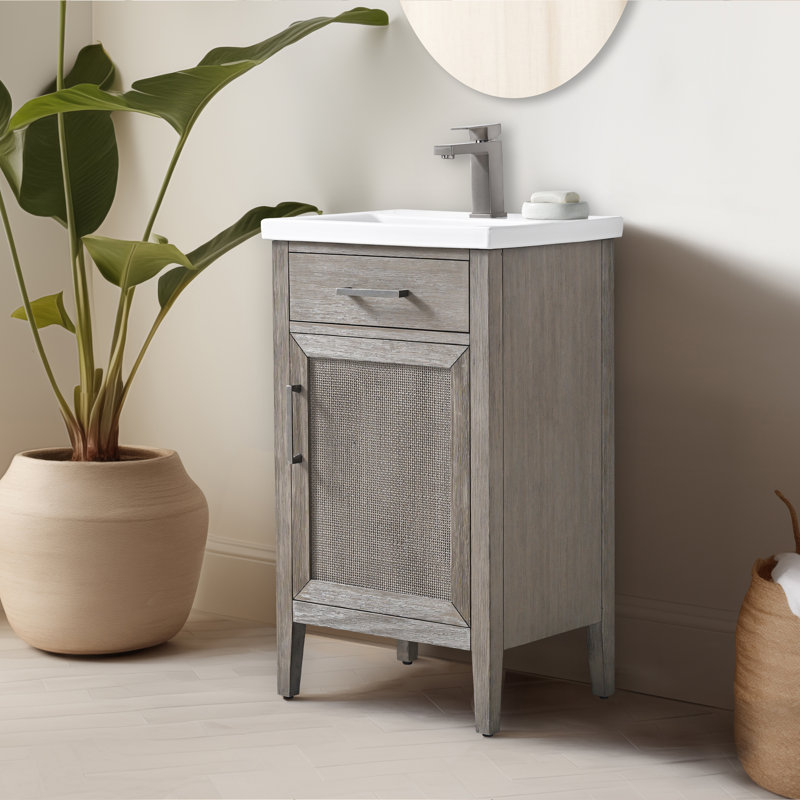 Sebastiano 20'' Single Bathroom Vanity with Ceramic Top, Heritage Gray / Antique Nickel