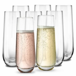 JoyJolt Milo Stemless Champagne Flutes Set of 8 Crystal Glasses.  9.4oz Prosecco Wine Flute, Mimosa Glasses Set, Cocktail Glass Set, Water  Highball Glass, Bar Glassware: Champagne Glasses