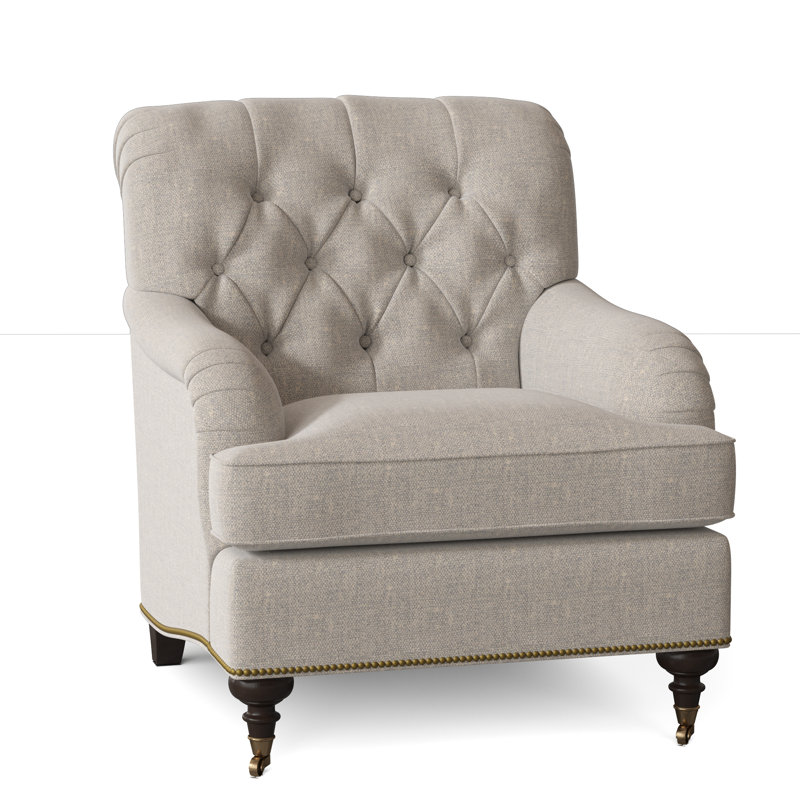 Devan Armchair, White Caps Fog, American Walnut, Antique Brass Small