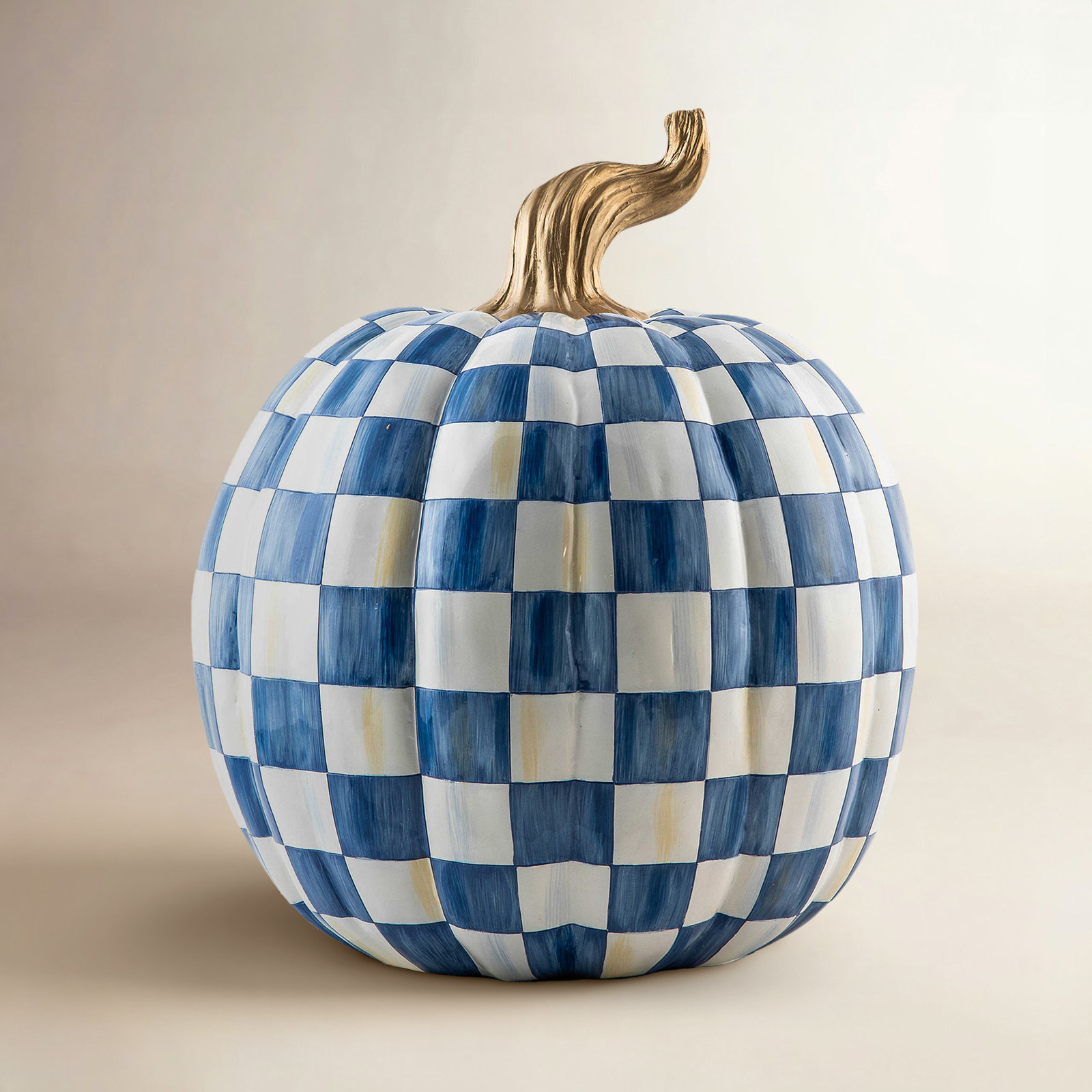Check Pumpkin Holiday Accent, 15" H x 10" W x 10" D, Royal/White/Gold