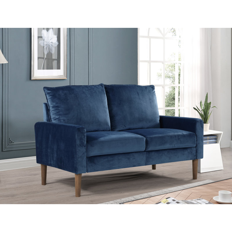 Ediline Velvet Square Arm Sofa, Dark Blue Velvet, 29.5"H x 53"W x 31"D