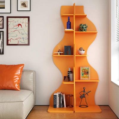5-Tier Modern Orange Corner Shelf Unit, Adjustable Bookcase & Storage Rack for Living Room, Bedroom, Office