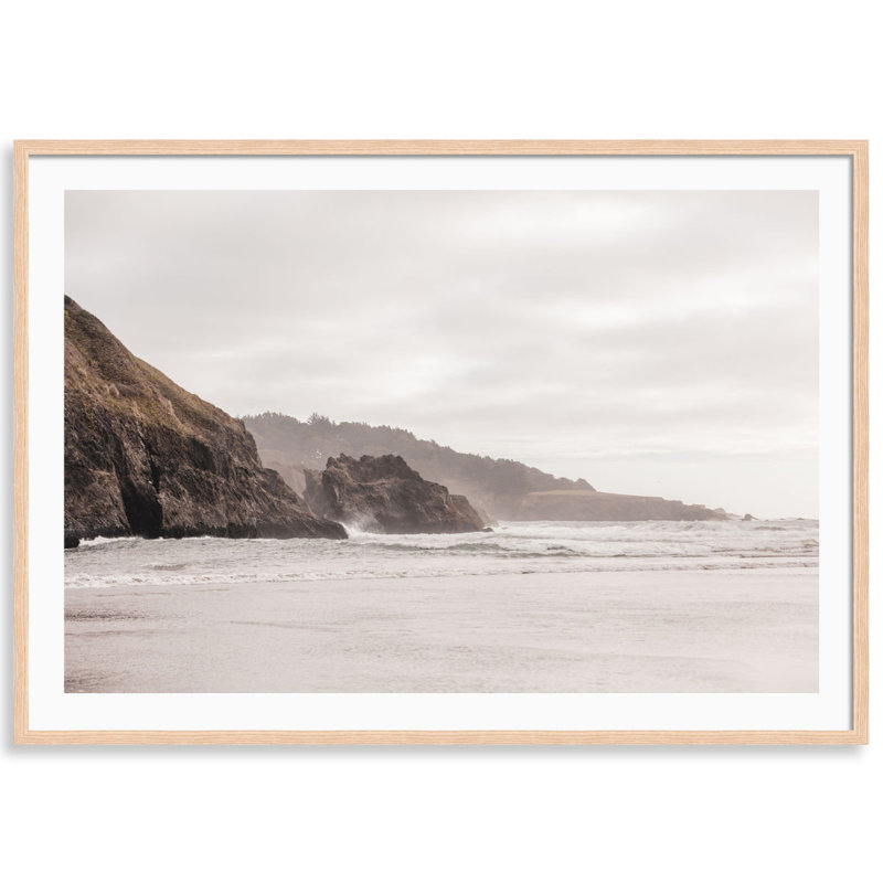 Mendocino Moody Cliffs Print by Carly Tabak, 25" W x 18" H, Natural Wood