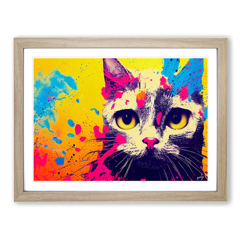 Cat Splashed Vol.4 Abstract - Framed Print, 46cm H x 64cm W x 2cm D, Oak