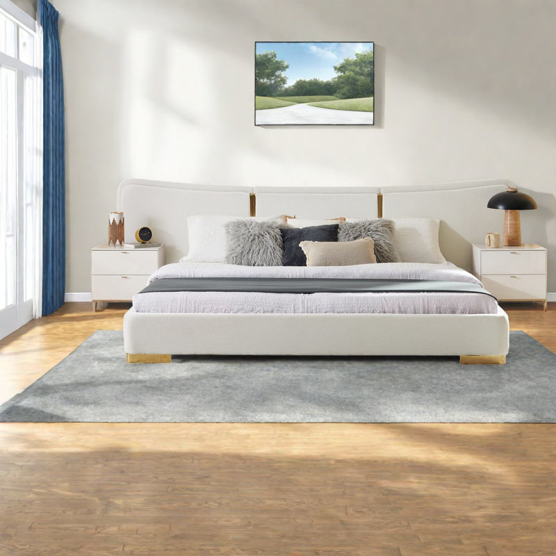Large Platform Beds, Chenille Mdf Metal Frame, Modern Bedroom