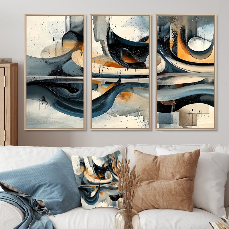 Horizons flous de paysages géométriques II - formes, art mural - ensemble de 3, H 40 po x l 60 po, Érable