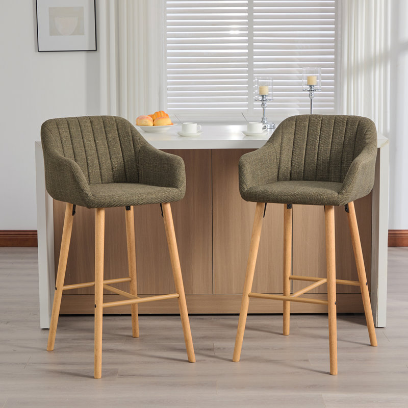 Ensemble de 2 tabourets de bar modernes avec îlot de cuisine avec dossier, accoudoirs, repose-pieds et tabourets de bar rembourrés en tissu de lin