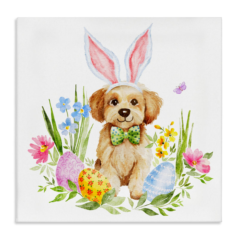 Toile chiot ludique de Pâques, design par Amy Hall, H 30 po x l 30 po